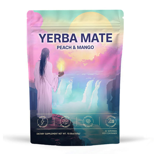 Yerba Mate Peach Mango Tea Powder Low Sugar Content Clean Energy with No Crash Stay Refreshed for Health Enthusiasts 30 Servings