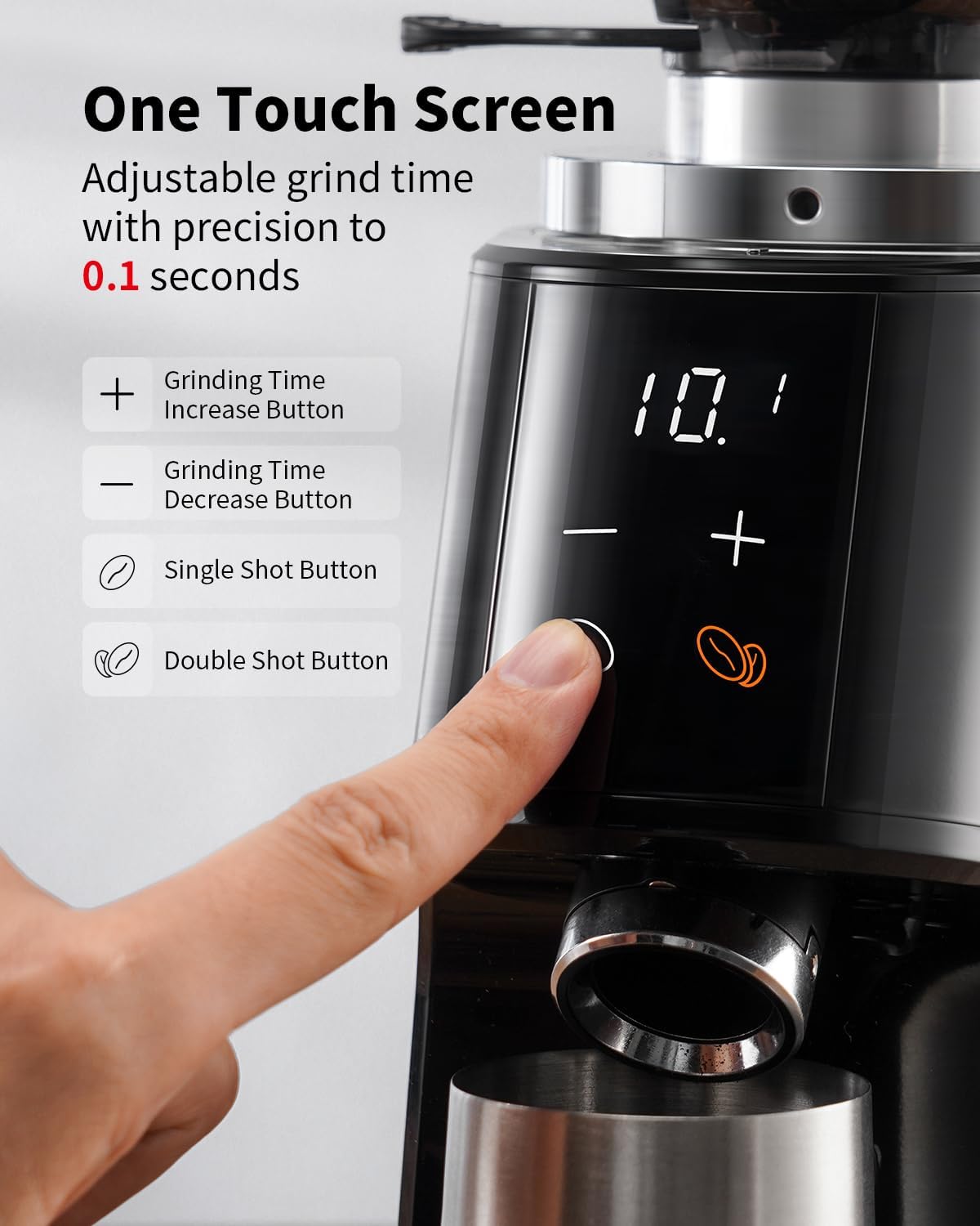 SHARDOR Professional 64mm Burr Coffee Grinder with 100 Grind Settings and All-Metal Chamber, Coffee Bean Grinder with Adjustable Electronic Timer and LED Display, Anti-Static,Black