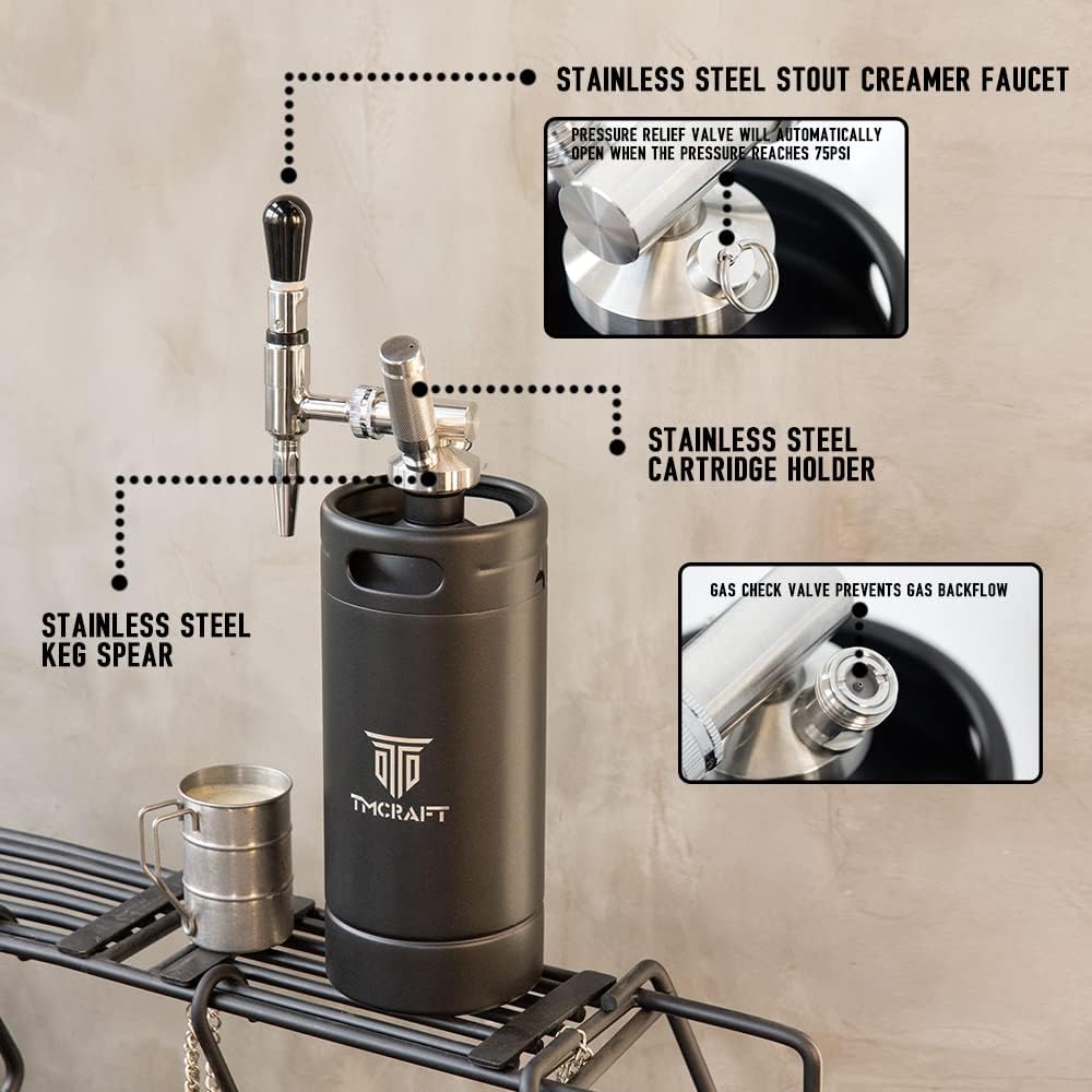 TMCRAFT 128oz Nitro Cold Brew Coffee Maker, Home Brew Coffee Keg with Stainless Steel Stout Creamer Faucet & Pressure Relieving Valve