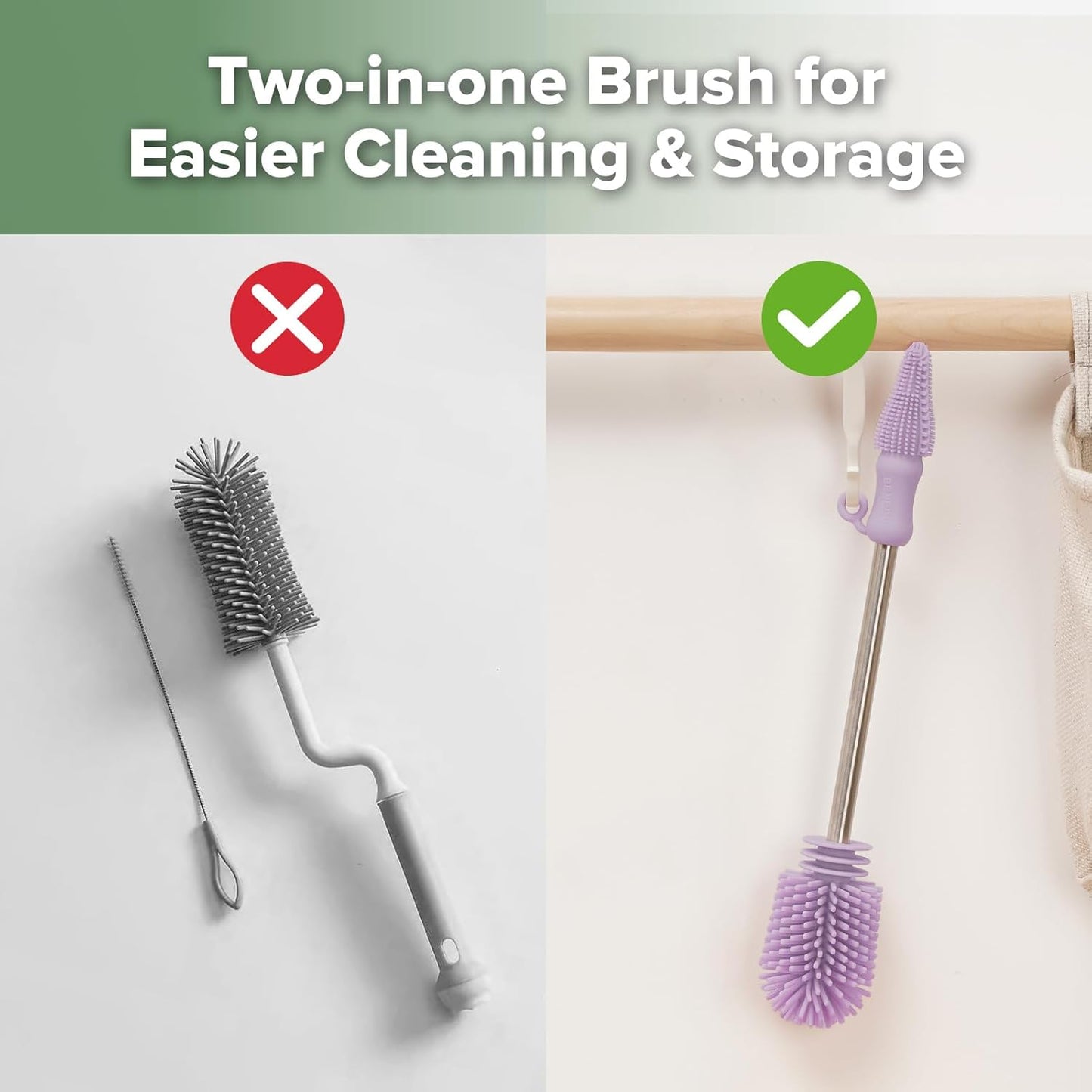 haakaa Cleaning Brush Silicone Bottle Brush Double-Ended Soft Silicone Bristles for Breast Pumps, Breast Milk Collectors, Baby Bottles, Teats, Breastmilk Storage Bags,- Lavender -1pk