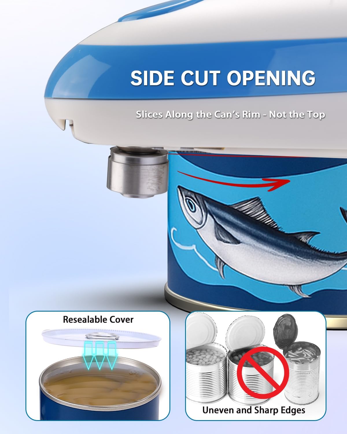 CIRCLE JOY Electric Can Opener, One-Touch Automatic Can Opening with Smooth Edges, Food Safety Handheld Battery-Operated Can Opener for Kitchen and Seniors, Blue