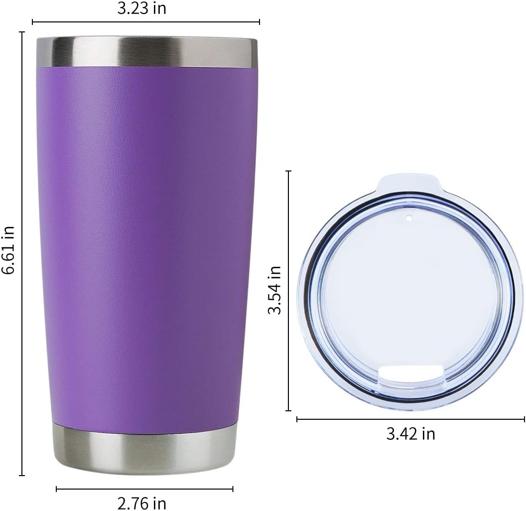 DOMICARE 20oz Stainless Steel Tumbler Bulk with Lid, Double Wall Vacuum Insulated Travel Mug, Powder Coated Coffee Cup (Powder Purple, 8)