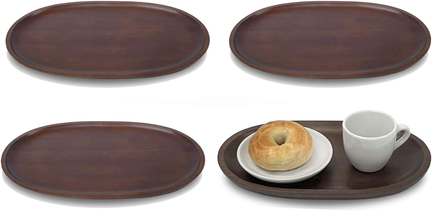 Woodard & Charles Oval Tray Natural Acacia Wood Serving Tray Cheese Wine (Small - Set of 4 - Walnut Stain)