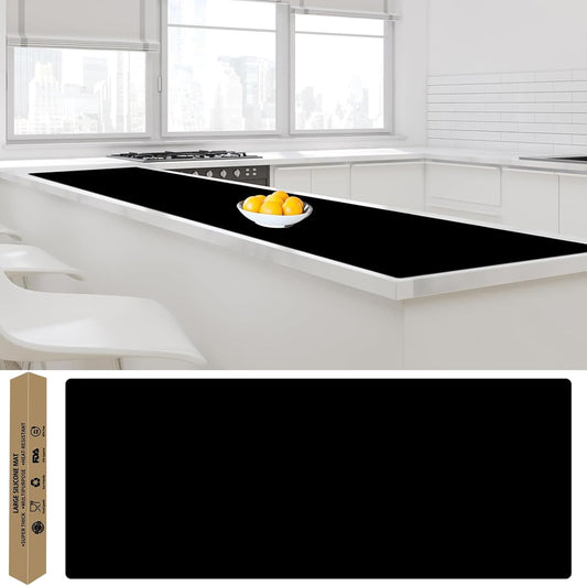 Largest Silicone Mats for Kitchen Counter, 120" x 24" Extra Large Heat Resistant Counter Mat, Kitchen Island Waterproof Thicken Non-slip Countertop Protector Mat, Multipurpose Mats, Black