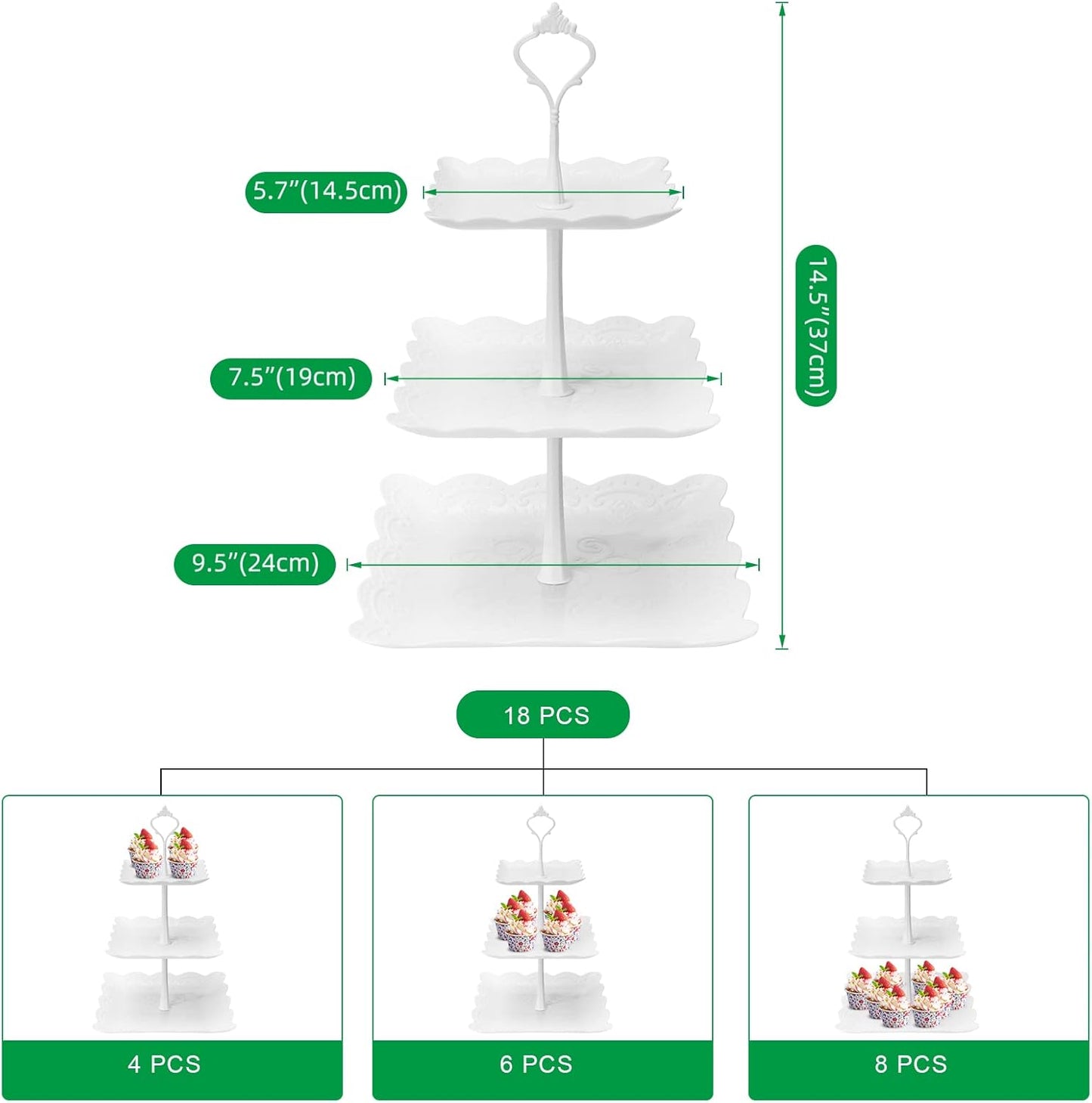 Coitak Plastic Cupcake Stands, 3 Tier Cupcake Stand, Dessert Tower Tray for Tea Party, Baby Shower and Wedding (2 Pack)