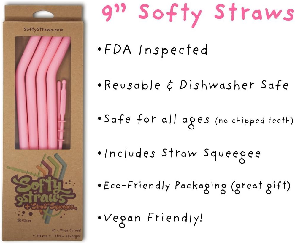 Reusable Silicone Drinking Straws - Big Size with Curved Bend for Tumblers Made from BPA Free No-Rubber Silicon - Flexible, Collapsible, Chewy, Bendy, Safe for Kids/Toddlers