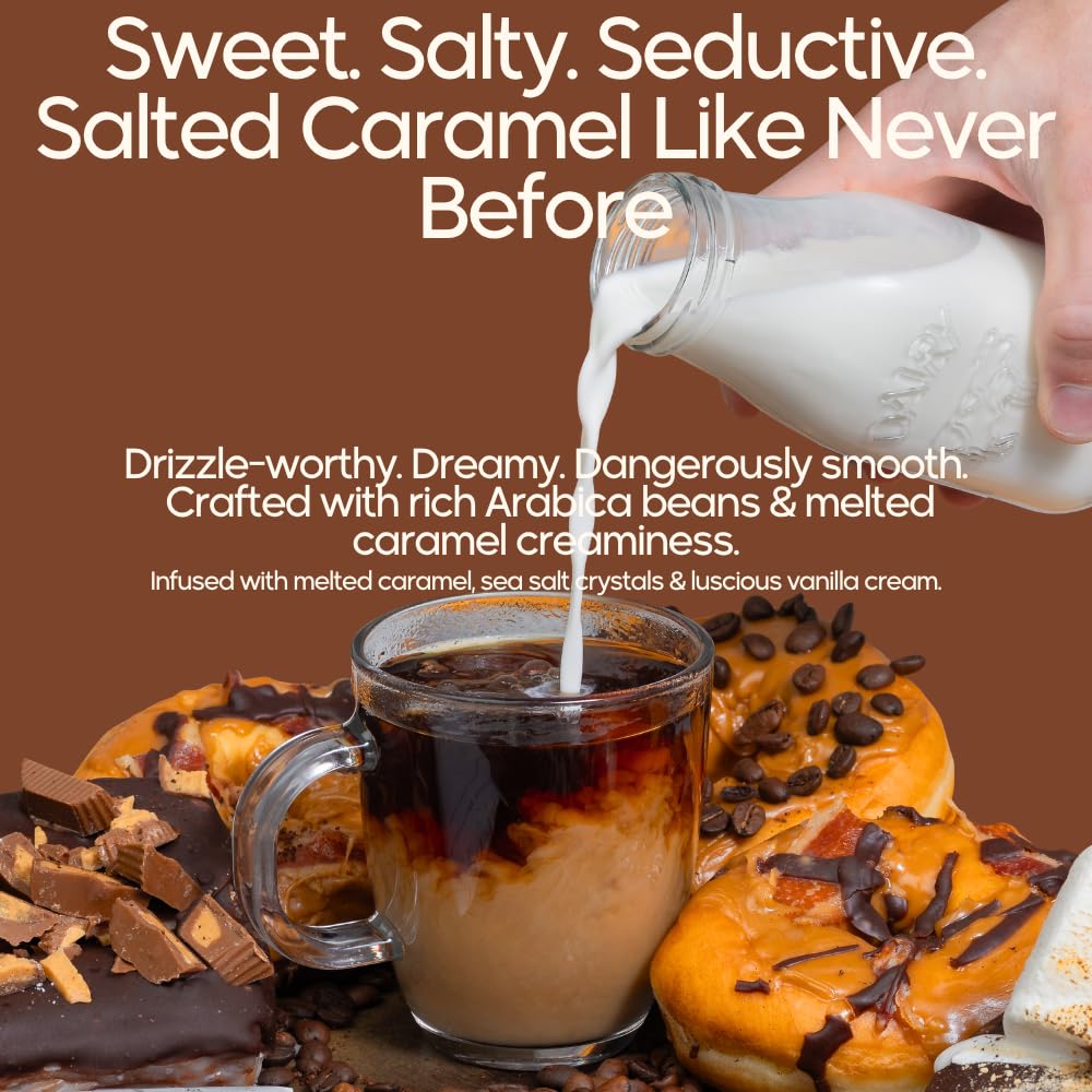 Ground Flavored Coffee In Filter Packs | Salted Caramel | Medium Roast Low Acid Mold Free Pouches | Bulk Packets Gourmet Bags for 10-12 Cup Drip Maker | Highest Rated Individual Premeasured Coffee