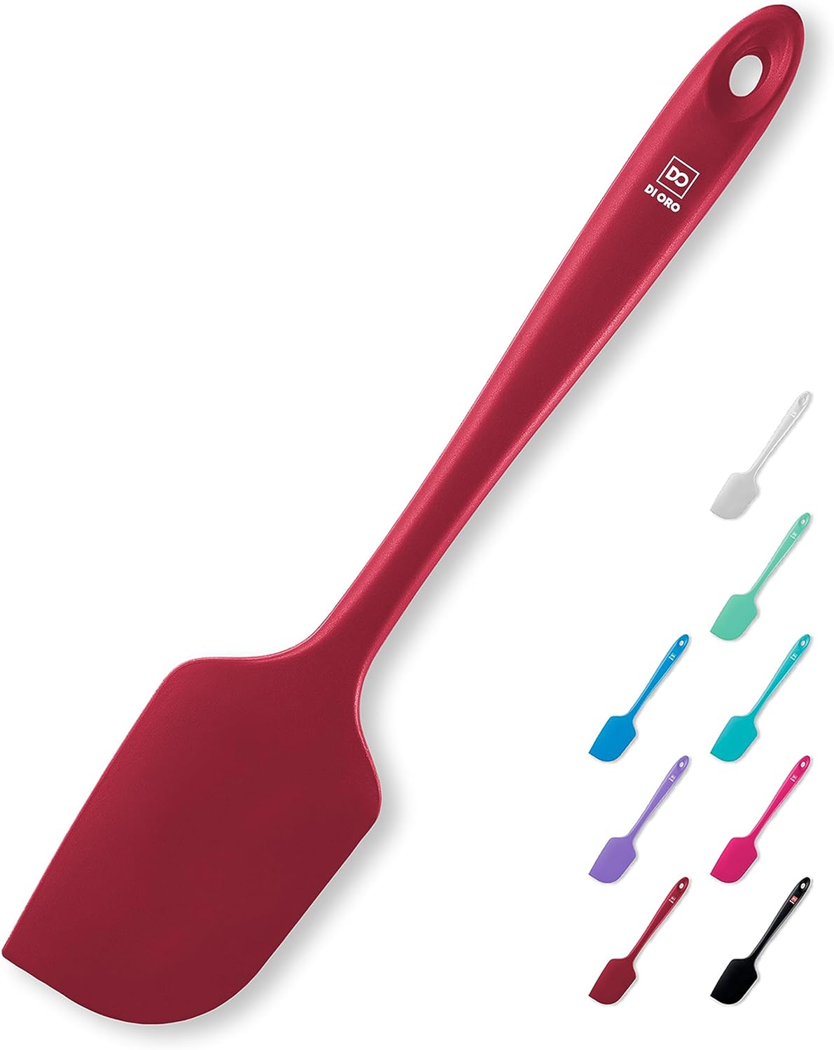 DI ORO - Large Silicone Spatula - 600ºF Heat-Resistant Spatula - Seamless Design - Pro-Grade Non-Stick Silicone Rubber with Reinforced Stainless Steel S-Core Technology (RED)