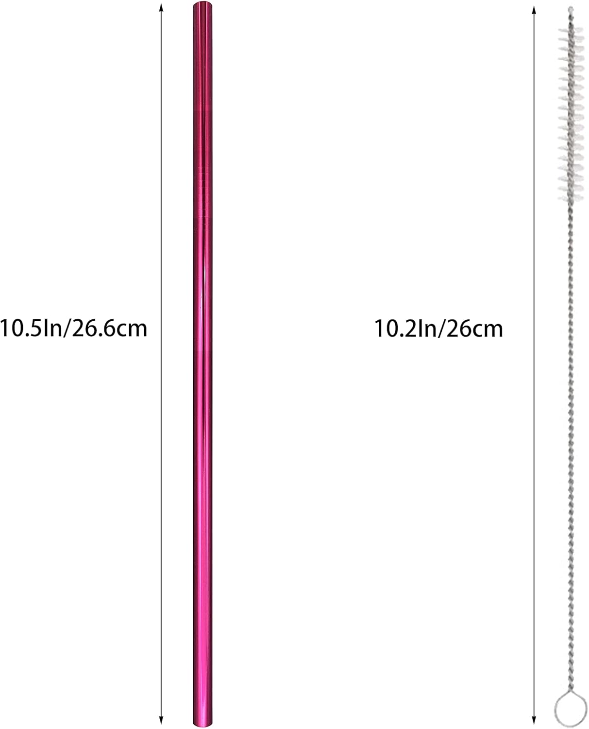 10 Pcs Stainless Steel Straws, Reusable Drinking Straws, Straight Metal Straw Sets with 2 Pcs Cleaning Brushes (10.5 Inch, Rose Red)