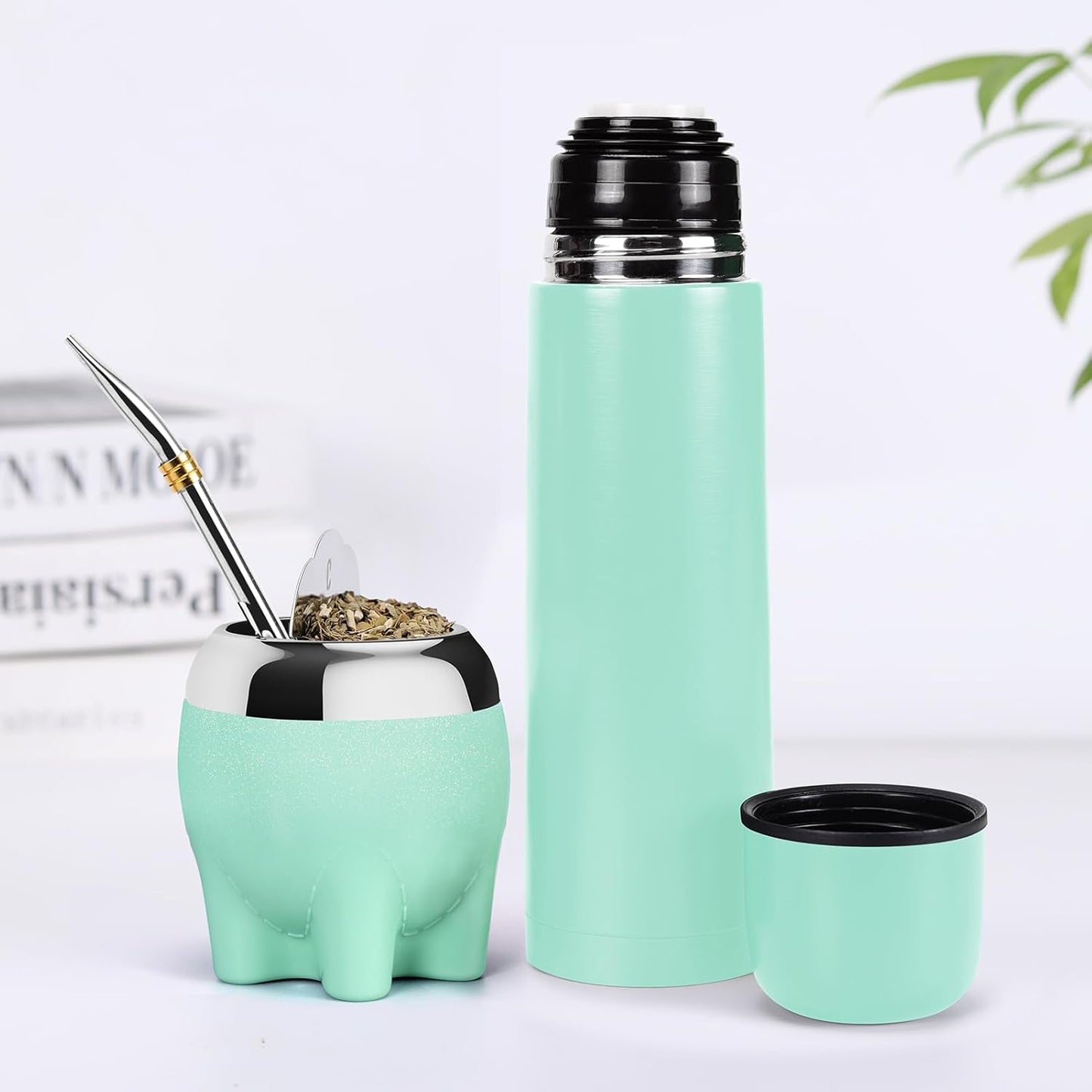 Premium Yerba Mate Cup 5 in 1 Set, Including Stainless Steel Gourd (Glitter Stars, Cute Elephant Style) Bombilla Straw, and Tea Shaper Set, 5.4oz, Gift for Women Drinking Coffee Tea Water