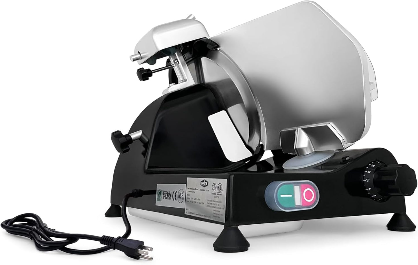 KWS MS-10XS Premium 320W Electric Meat Slicer 10-Inch in Black with 304 Stainless Steel Blade, Frozen Meat/Deli/Cheese/Food Slicer Low Noises Commercial and Home Use [ ETL, NSF Certified ]