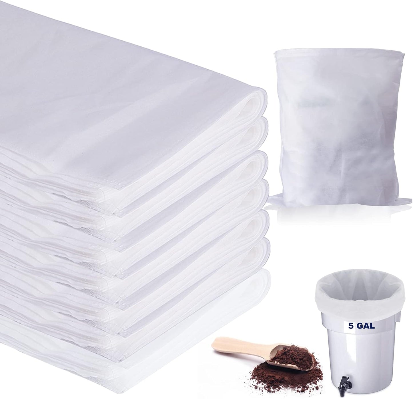 100 Pack Cold Brew Coffee Filters, 20" X 20" Commercial Cold Brew Filters, Filter Bag for Brew Up To 5 LBS Coffee, 5 Gallon Coffee Filter