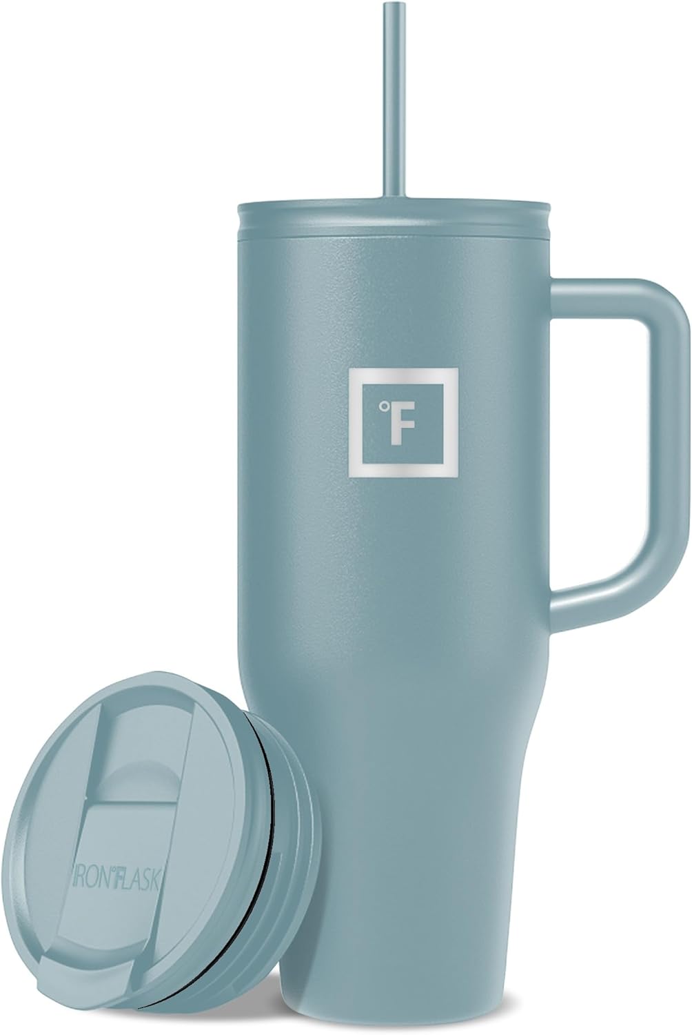 IRON °FLASK Co-Pilot Insulated Mug w/Straw & Flip Cap Lids - Cup Holder Bottle for Hot, Cold Drink - Leak-Proof - Water, Coffee Portable Travel Mug - Elemental Gray, 40 Oz