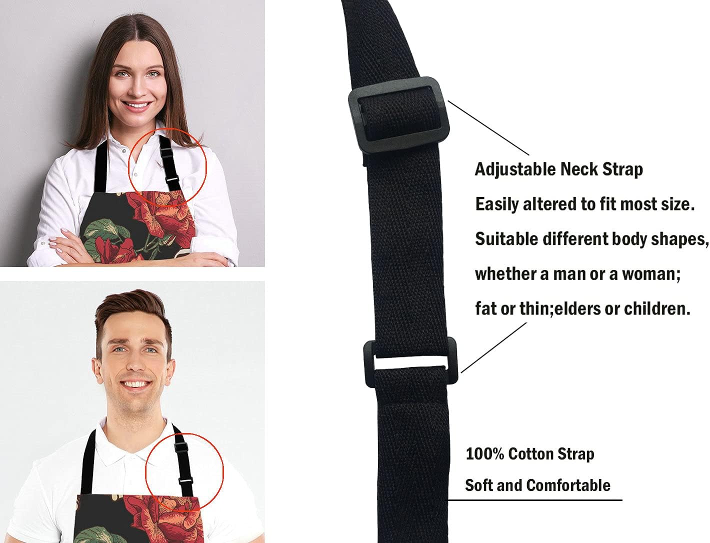 Skull Apron for Women and Men, Flowers Skull Adjustable Kitchen Chef Apron for Cooking Baking - Cute Birthday, Anniversary, Mother's Day Apron Presents for Mom Wife Girlfriend Aunt Grandma