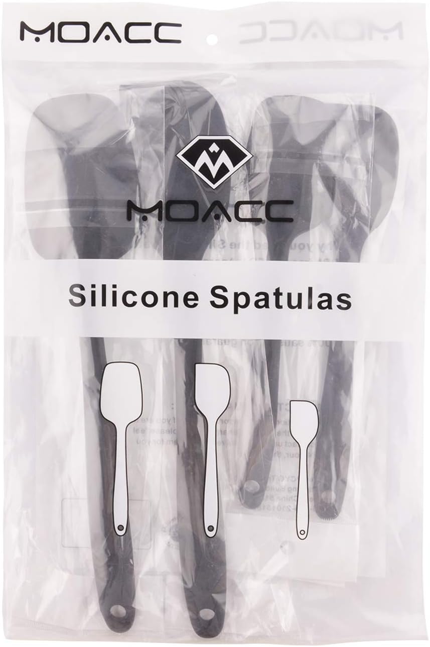 Silicone Spatulas Set, Rubber Spoon Spatula Heat Resistant Spoonula One Piece Design Seamless Spatula Non-Stick Scrapers Baking Mixing Tool (Black Set)