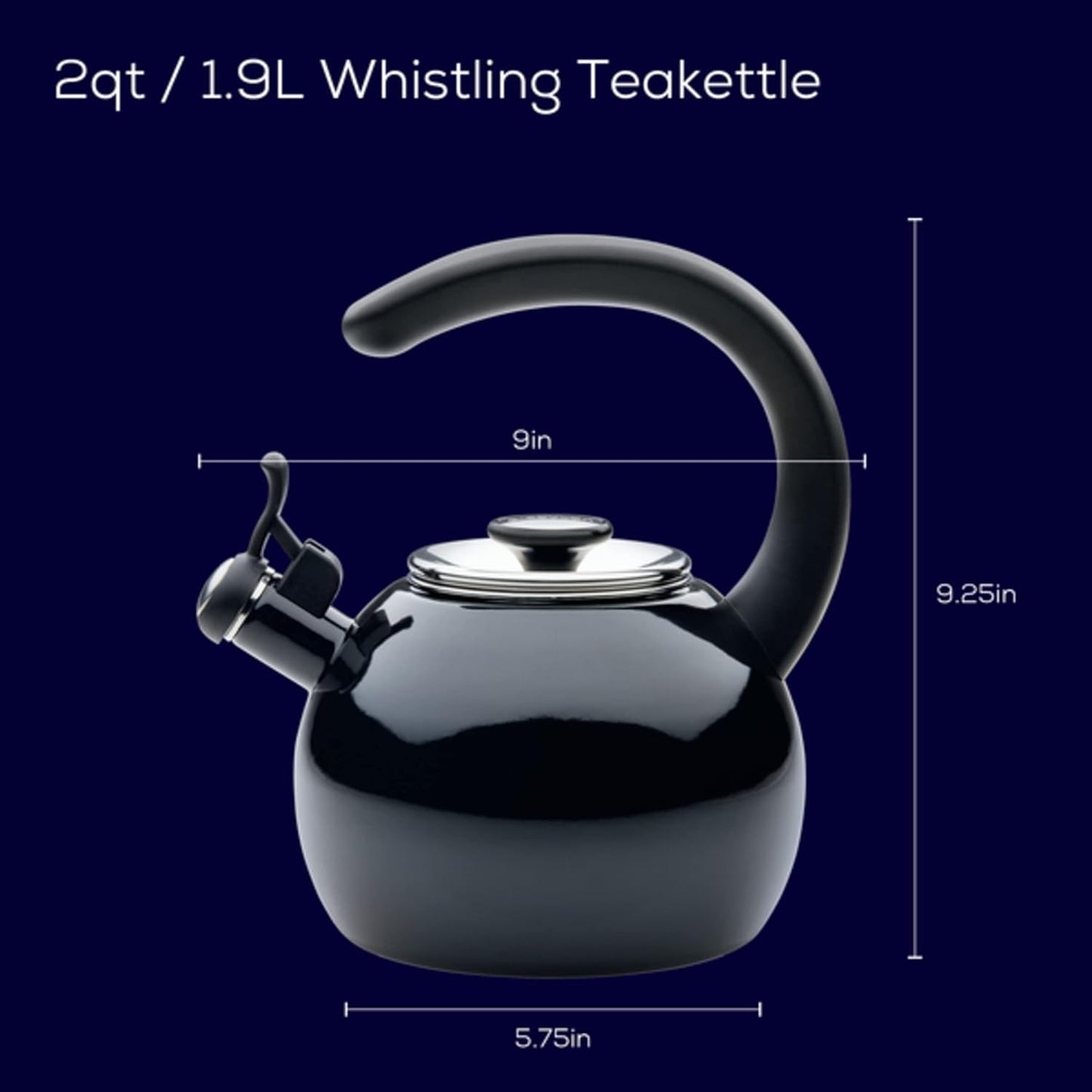 Circulon Enamel on Steel Whistling Teakettle/Teapot With Flip-Up Spout, 2 Quart - Black