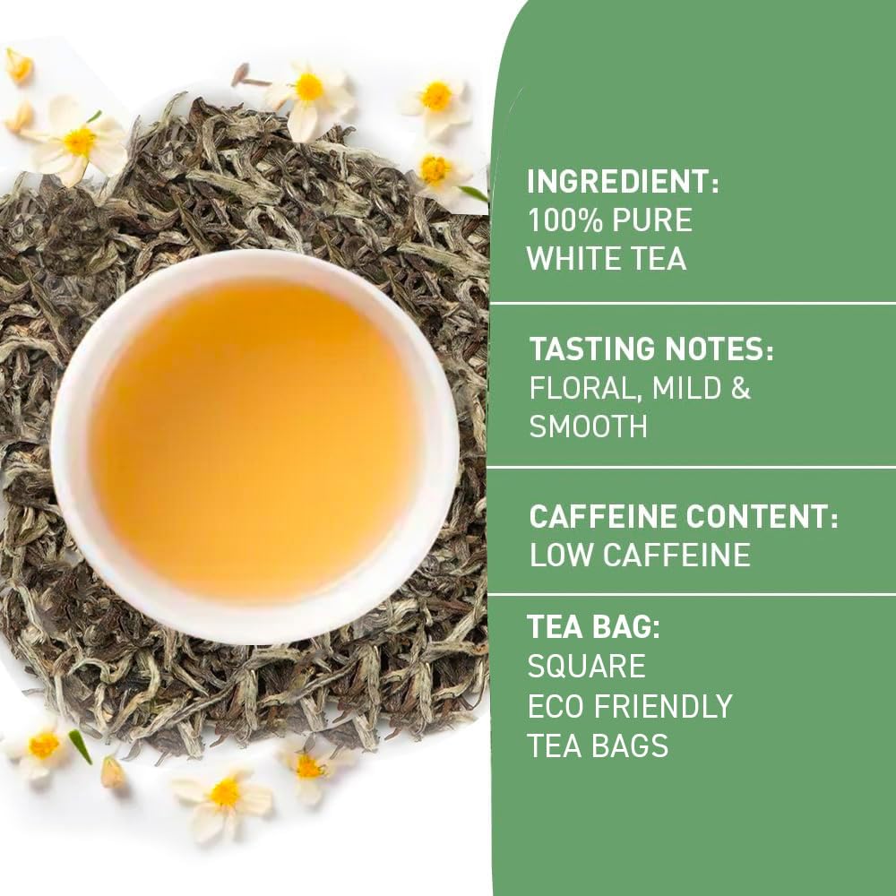 HANDPICK, Organic White Tea - 100 Tea Bags | USDA Organic, 100% Pure White Tea | Mild & Smooth | Packed in Eco-friendly Tea Bags