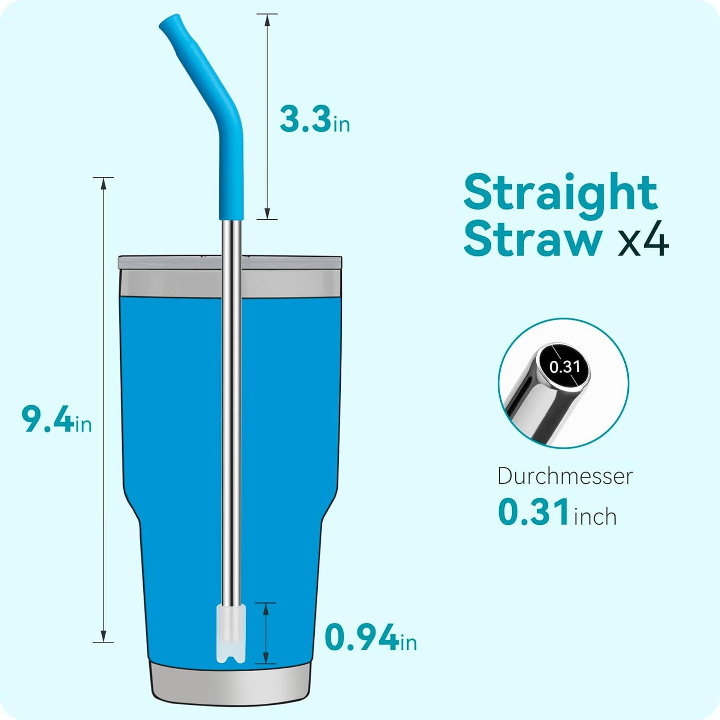 30oz Metal Straws for Stanley 30oz Cup, 4 PCS Stainless Steel Reusable Drinking Straw for YETI, STANLEY, US Acrylio, BJPKPK, Simple Modern and so on
