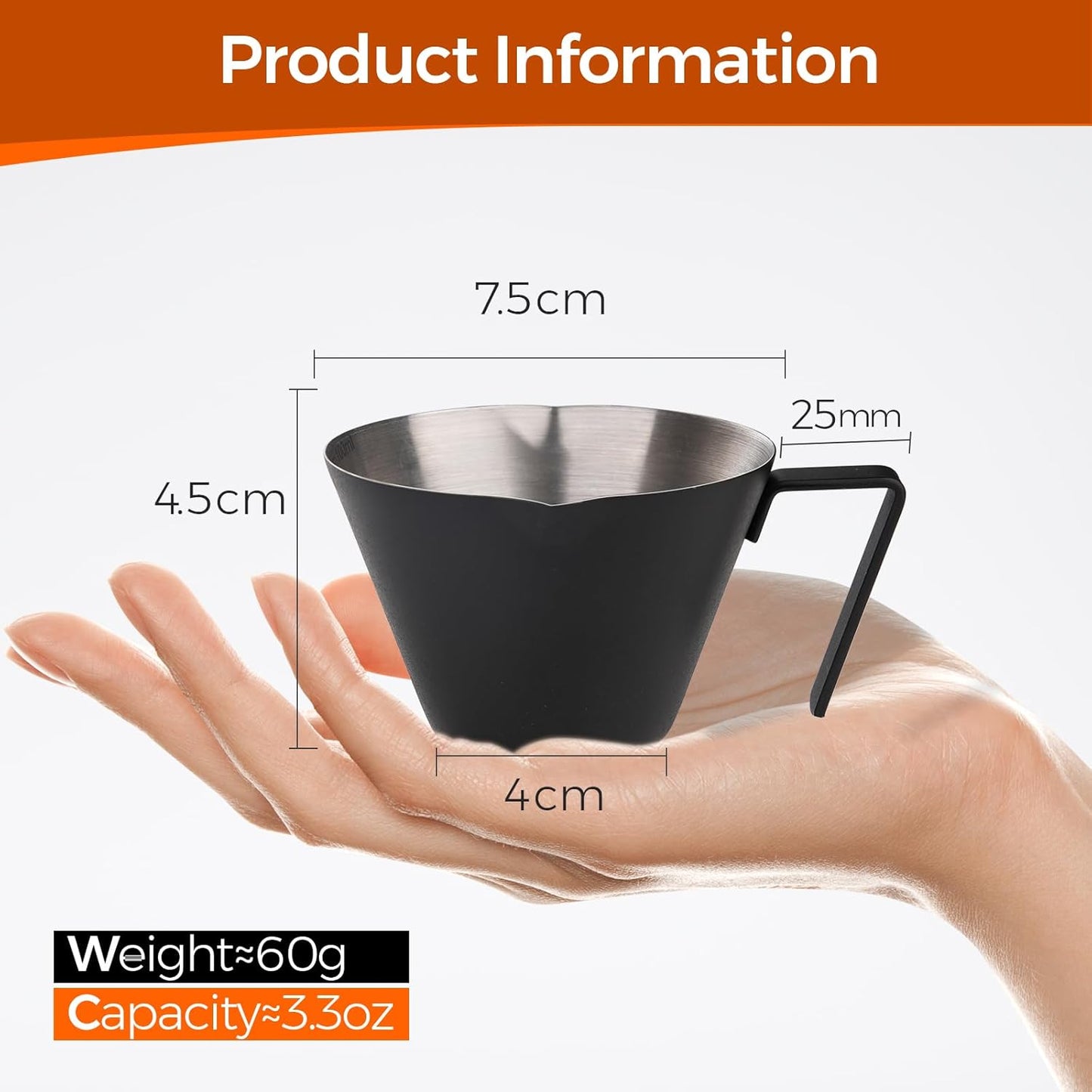 YARRAMATE 2Pcs Stainless Steel Espresso Shot Cup, Double Spout Metal Espresso Measuring Cup with V-Shaped Mouth, Espresso Accessories, 3.4OZ/100ML (Black)