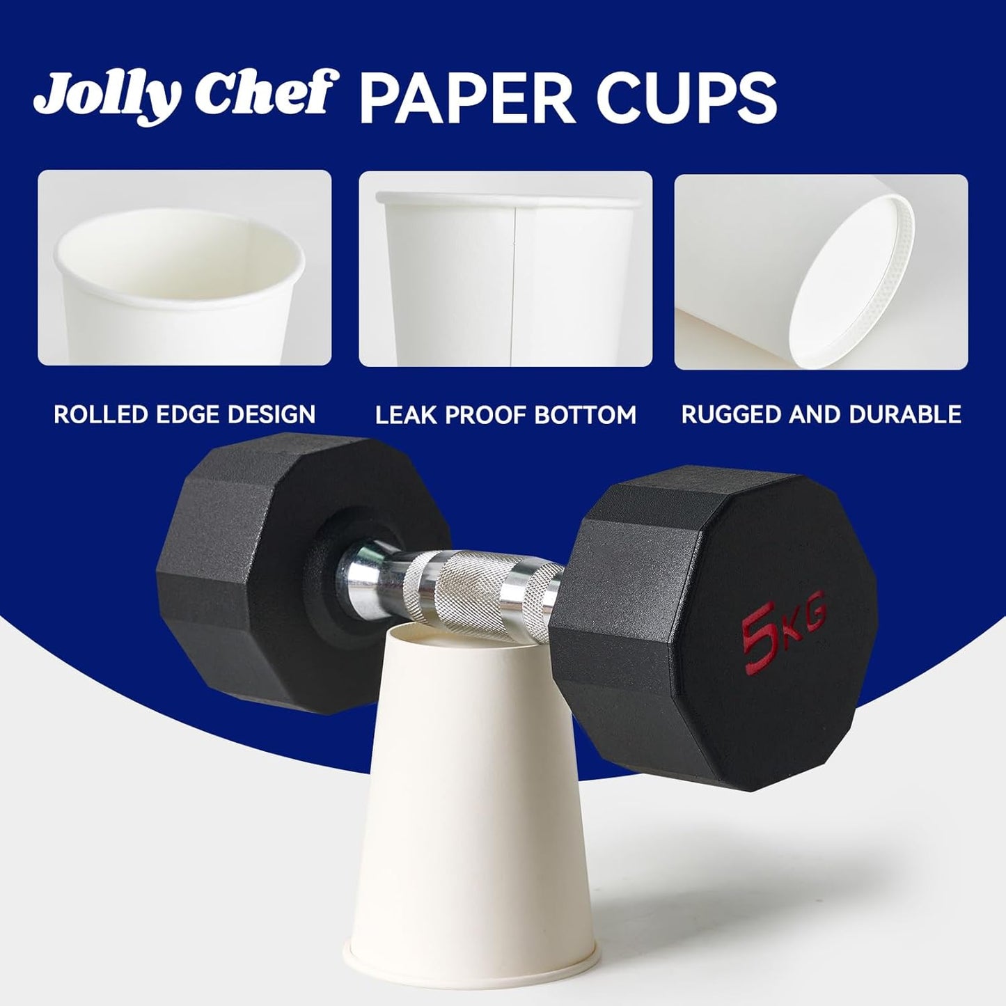 JOLLY CHEF 200 Count 12 oz Coffee Cups, Leak-Proof White Paper Cups for Coffee, Water, Juice, or Tea, Suitable for Party, Picnic, Travel, and Events