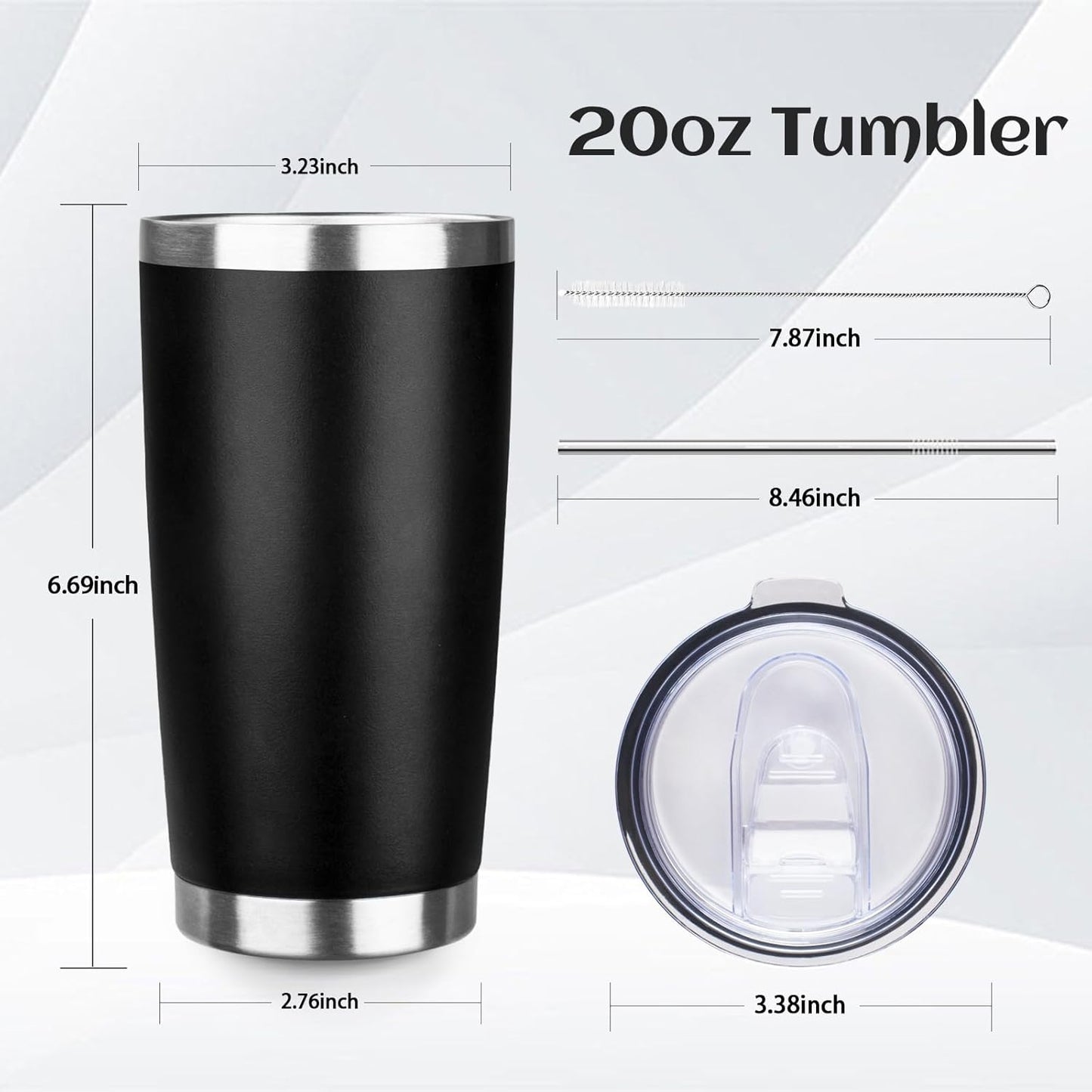 20oz Tumbler Bulk with Lid and Straw, Stainless Steel Double Wall Vacuum Insulated Travel Mug, Powder Coated Coffee Cups for Hot and Cold Drinks,Funny Gifts for Women Men(Black,1)