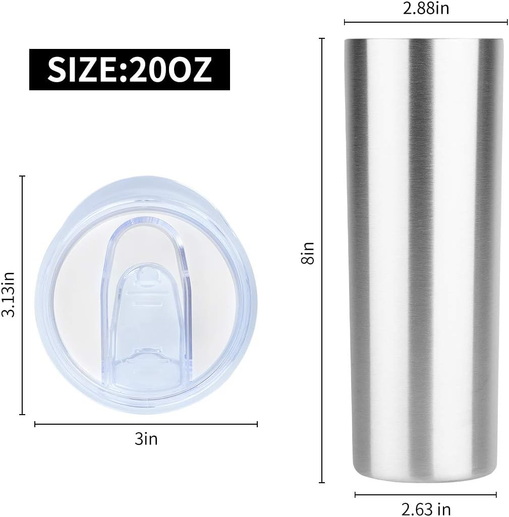HASLE OUTFITTERS 20 oz Skinny Tumblers Bulk Set, Stainless Steel Insulated Slim Tumblers with Lids Travel Water Cups(Stainless Steel, 8)