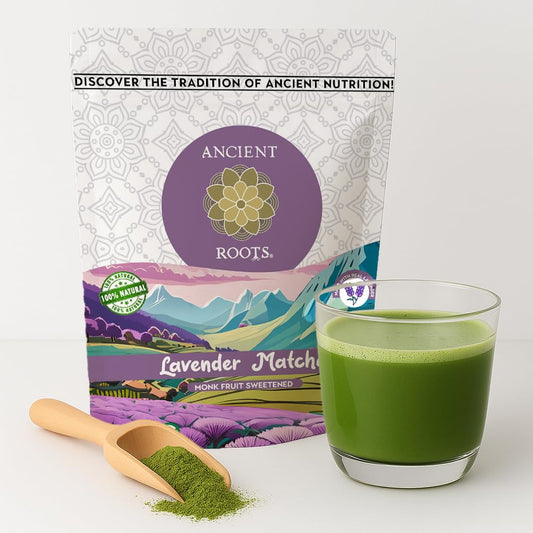 Ancient Roots Lavender Matcha - Green Tea Powder - 100% Japanese Matcha, All-natural Flavor No Added Sugar, Monk Fruit Sweetened, Clean Caffeine, Big Size,10.5 Ounce
