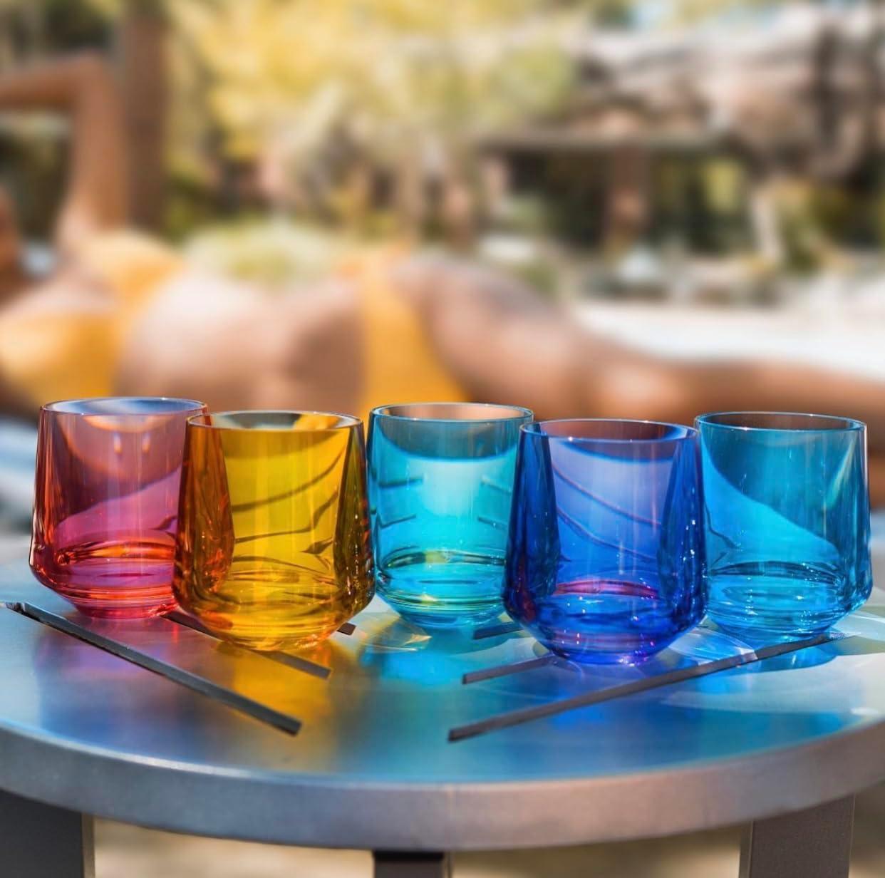 Drinique Unbreakable Stemless Wine Glasses – Set of 4 | 12oz Tritan Plastic | Made with 50% Recycled Content | Reusable, Dishwasher Safe, BPA-Free, Shatterproof | Indoor, Outdoor, Everyday Use - Blue