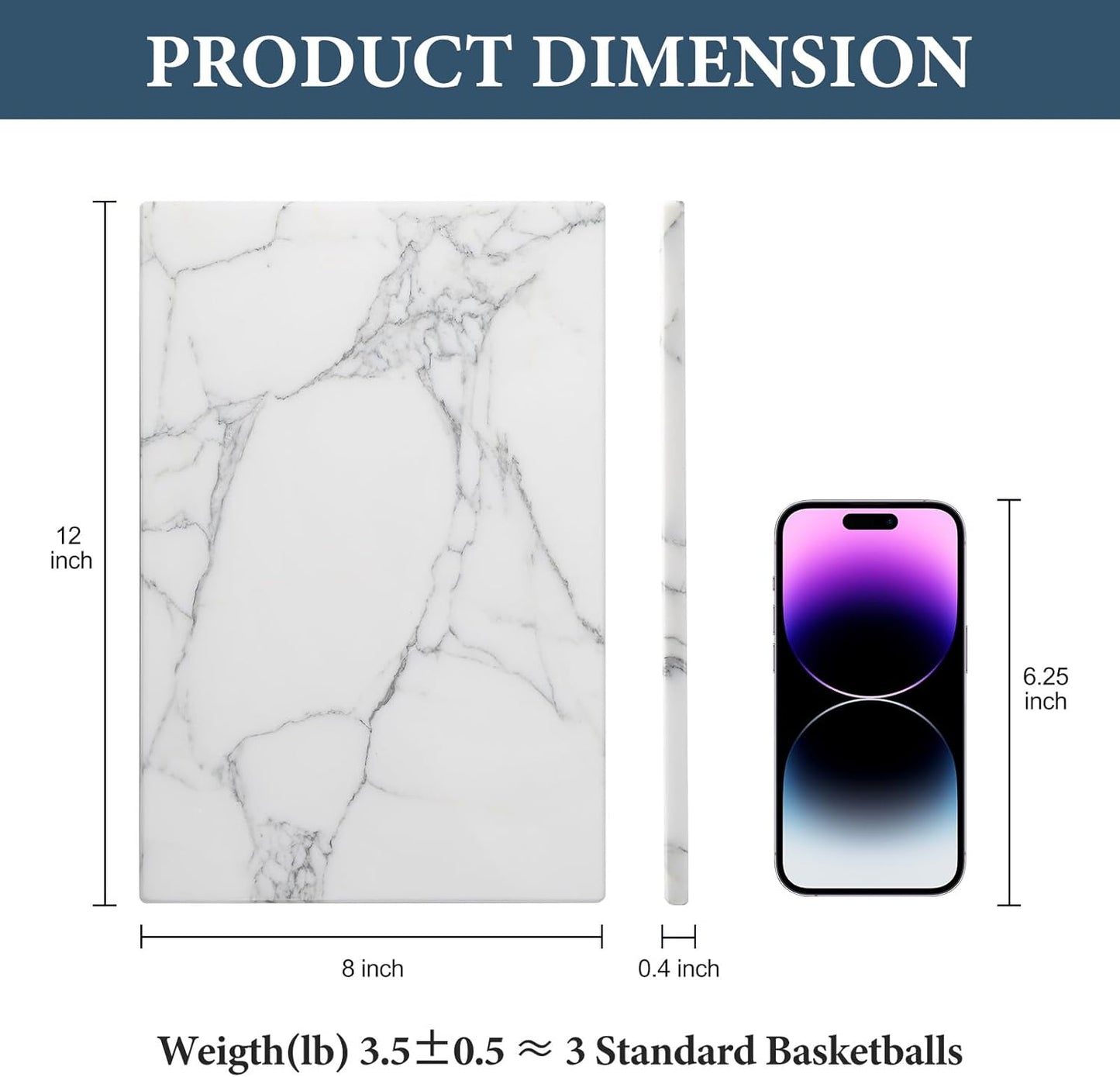 Koville Italian Natural Marble Cutting Board for Kitchen Pastry Bread Macaron Display, 12" x 8" Real Stone Slab Marble Cheese Board for Counter, Bathroom Perfume Tray Candle Plate (Arabescato)