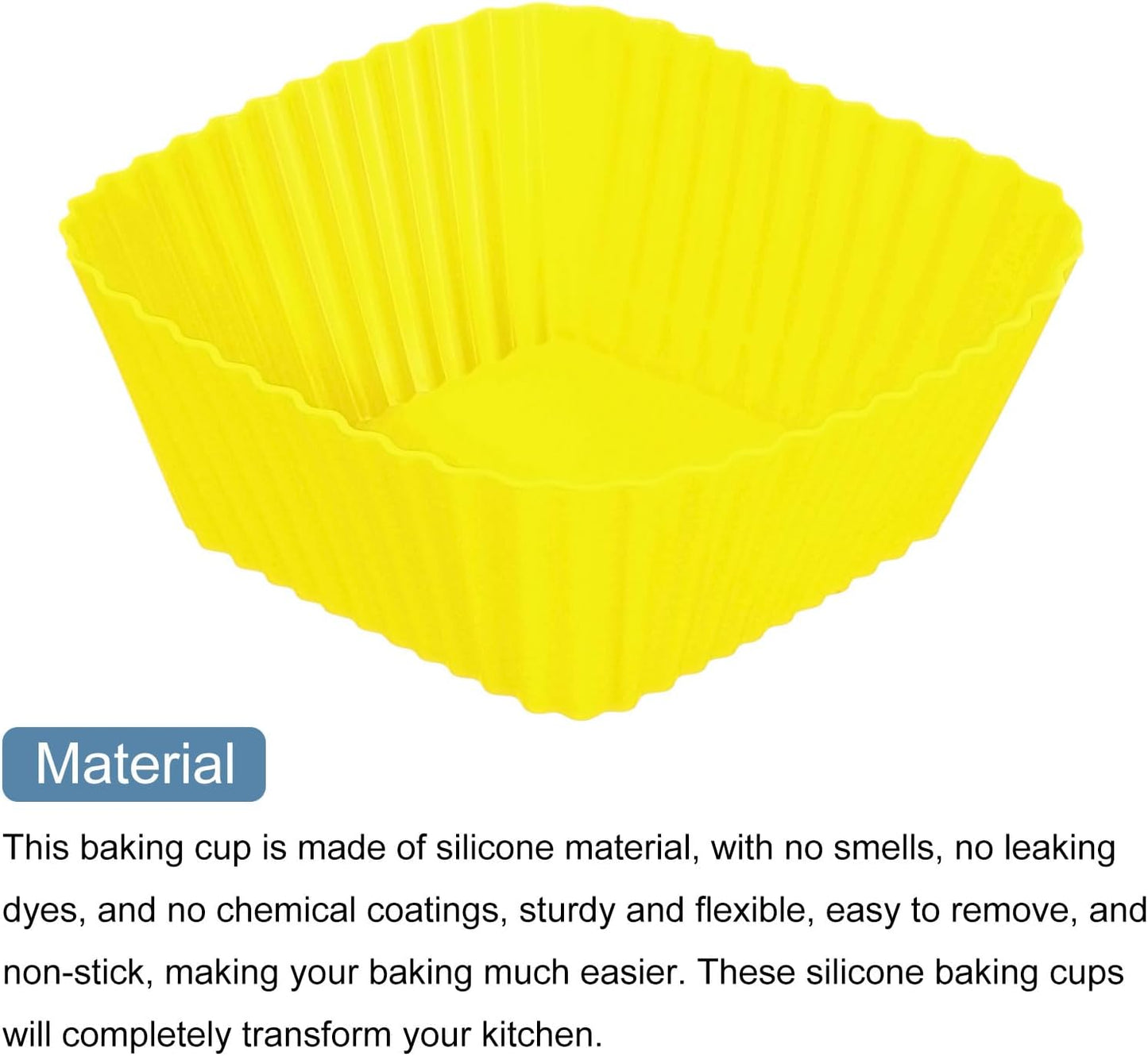 uxcell 18Pcs Silicone Cupcake Baking Cups, Silicone Muffins Liners Non-Stick Square Baking Cups, for Cooking Eggs Baking Muffins and Make a Cake(Yellow)