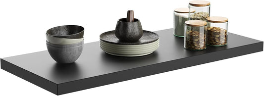 Wall Shelf Set of 1, Black Floating Shelves 30 in W x 10 in D x 1 in H, Wooden Floating Wall Shelf with Invisible Brackets for Living Room/Bedroom/Bathroom/Kitchen Storage and Decor