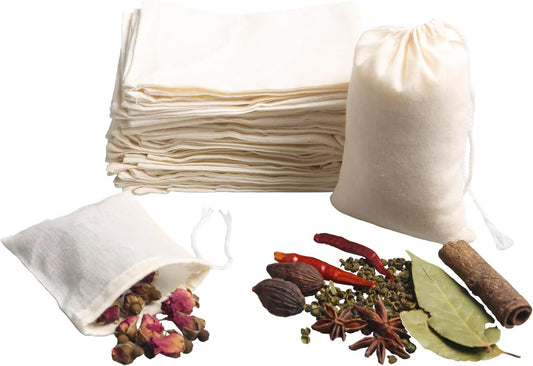 Eketirry Spice Bags, 20pcs Reusable Empty Tea Bags, Muslin Strainer Bags, Soup Bags for Cooking, Natural Cotton Fine Mesh Cheesecloth Bags for Cold Brew Coffee(5 x6.3Inch)