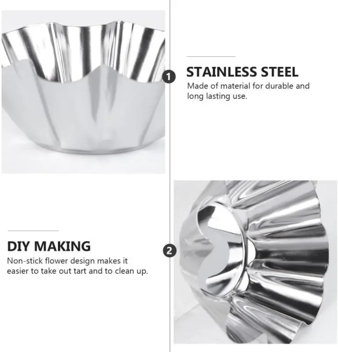12 Pcs Stainless Steel Tart Pans - Non-Stick Flower Cookie Cutters Mold for Baking - Flower and Round Muffin Cups - Cupcake Mold for Kitchen