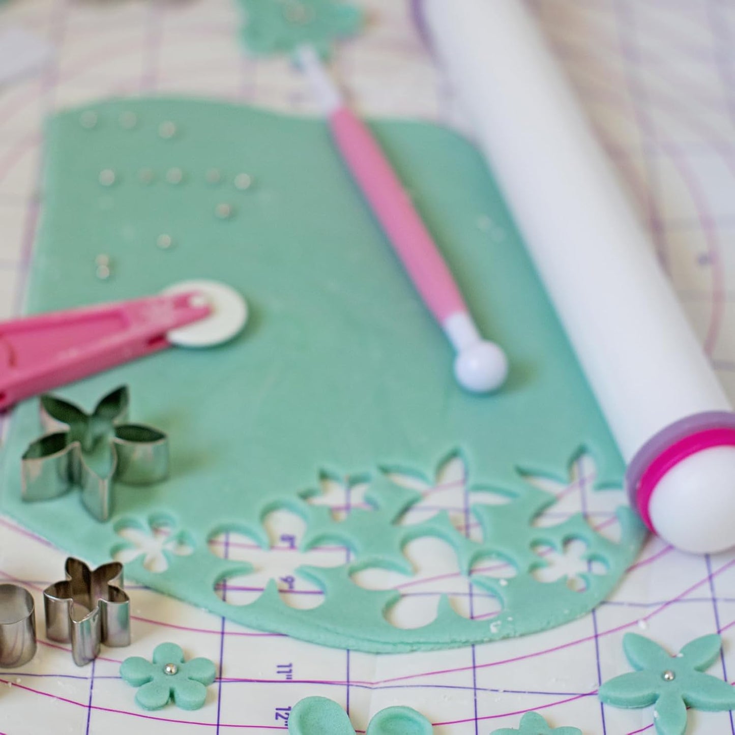 HARFINGTON 2pcs Fondant Rolling Pin with Rings PP 43cm x 3.5cm Non Stick for Baking, White