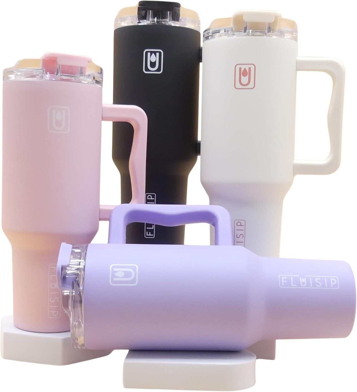 40 oz Insulated Tumbler with Handle, Stainless Steel, Leakproof Lid and Straw, Cup Holder Friendly (Cream)