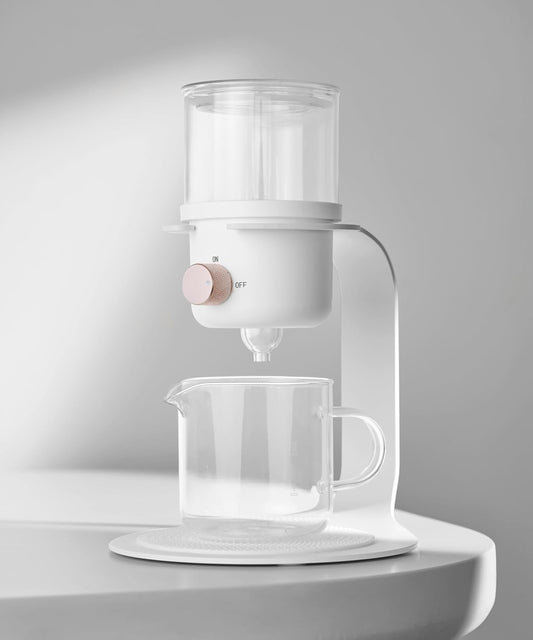 Glass Tea Pot with Infusers for Loose Tea and Drip Coffee Pour Over, Semi Automatic Tea Set with Magnetic Clear Teapot, White