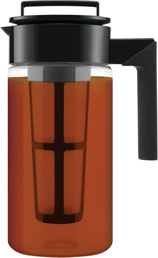 Takeya Flash Chill Iced Tea Maker - Airtight & Durable Iced Tea Maker Jug with Silicone Carry Handle - Leak-Proof & Lightweight Tea Infuser with Patented Flash Chill Technology - 1 Quart, Black