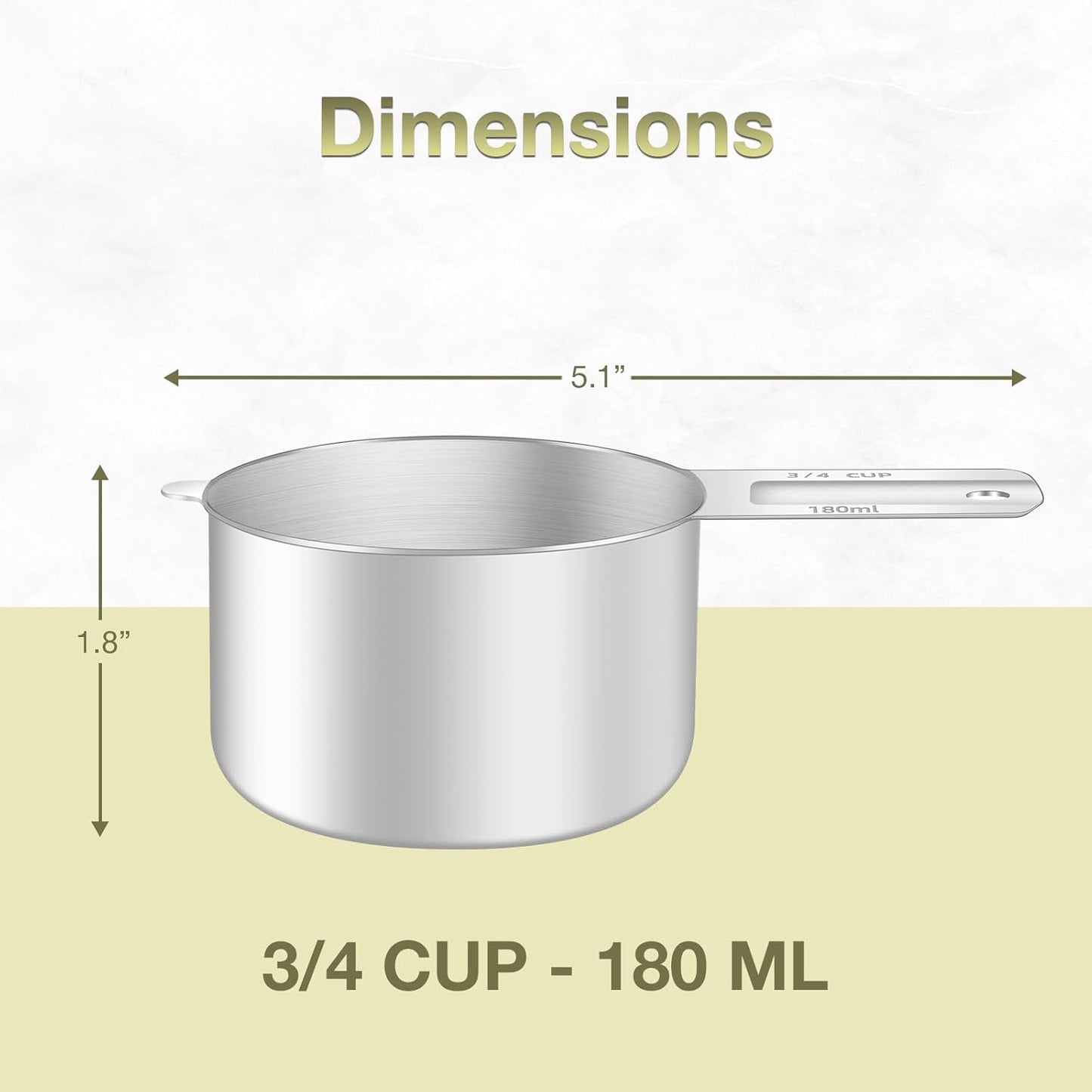 1PCS 3/4Cup (180ml, 6oz) Single Measuring Cup, Etched Inner Scale Stainless Steel Measure Scoop, Metric and US Measurement, Dishwasher Safe
