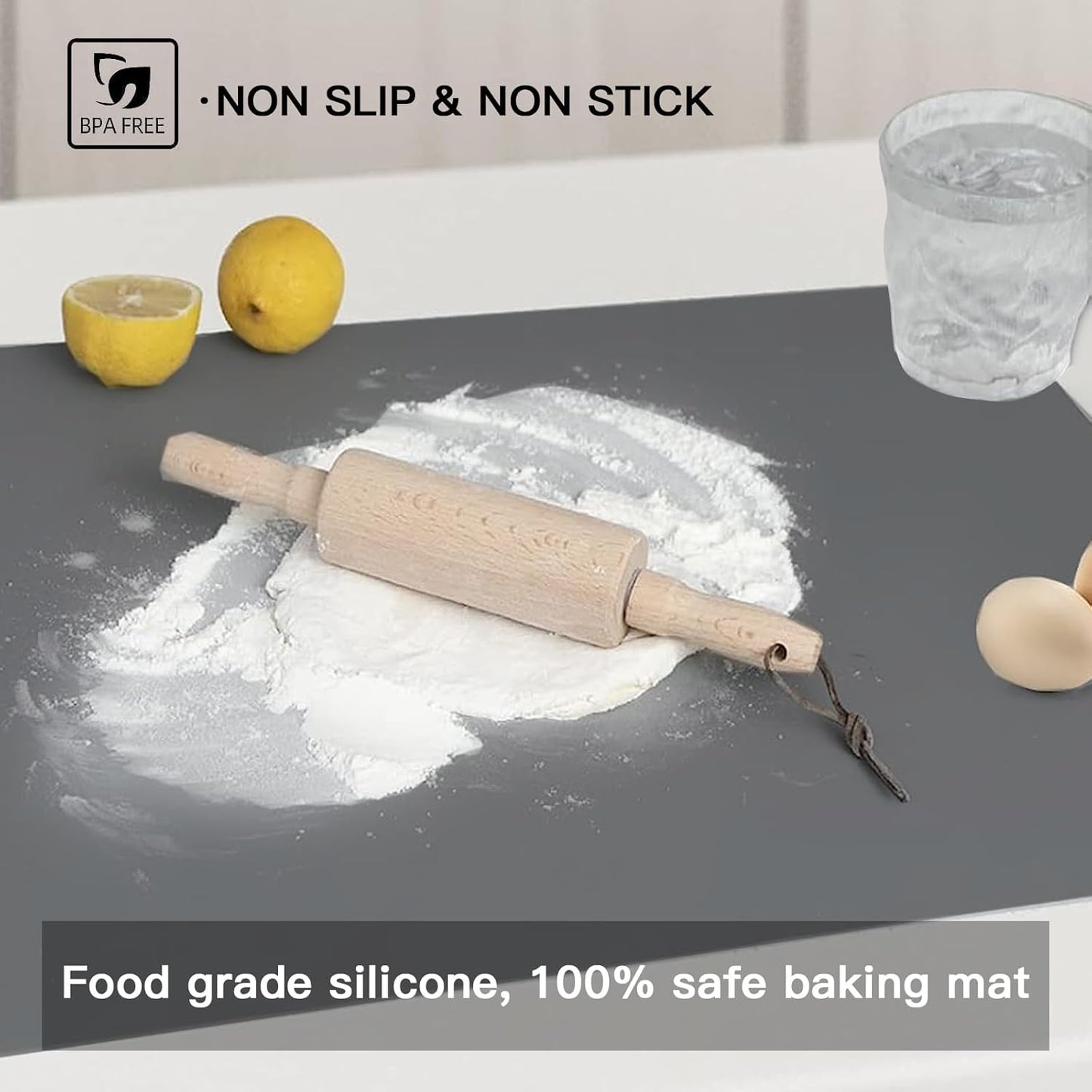 2MM Thick Silicone Countertop Mat, 35.4"x 23.6" Silicone Mats for Kitchen Counter, Nonslip Heat Resistant Mat, Large Kitchen Counter Mats, Waterproof Countertop Protector, Light Gray