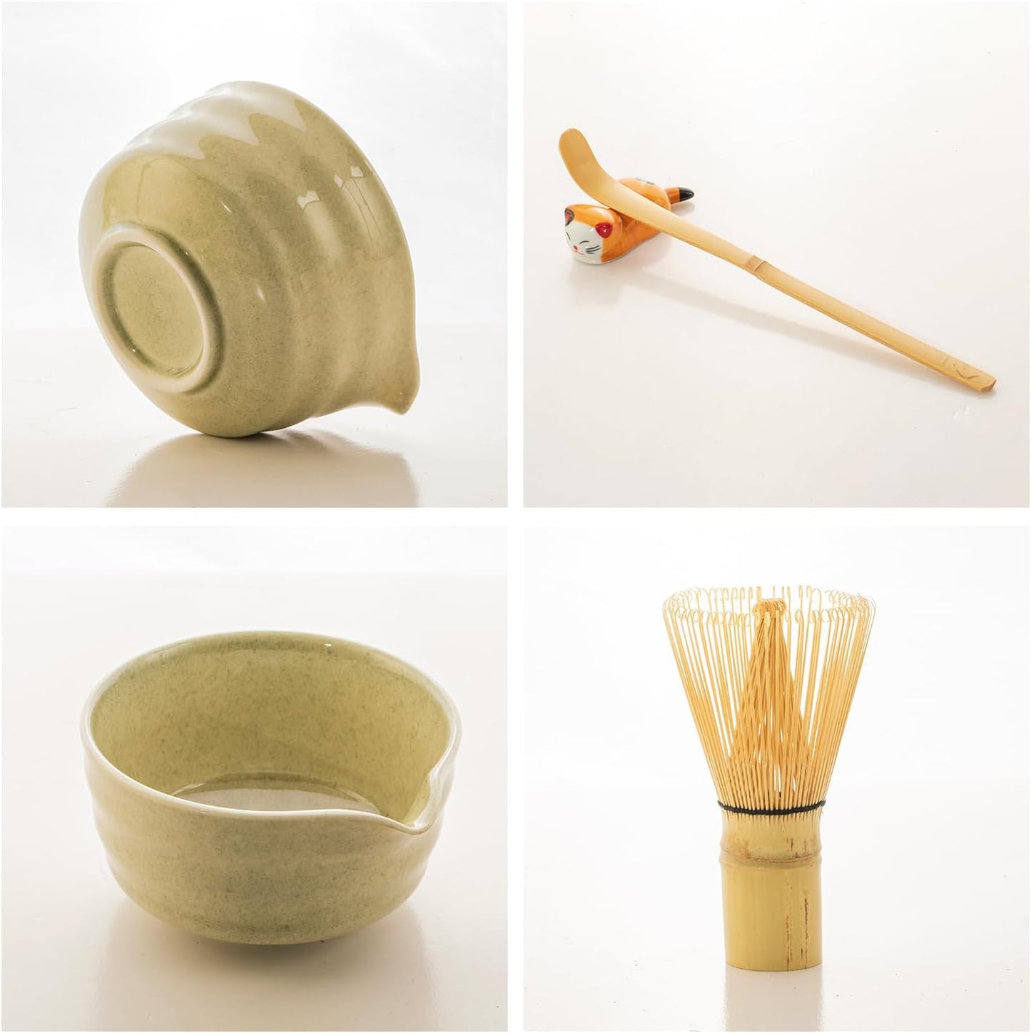 Matcha Whisk Set，Matcha Set includes Match Bowl with Spout and Whisk, Matcha Whisk Stand,Bamboo Matcha Scoop，5 Pcs Complete Ceramic Matcha Kit