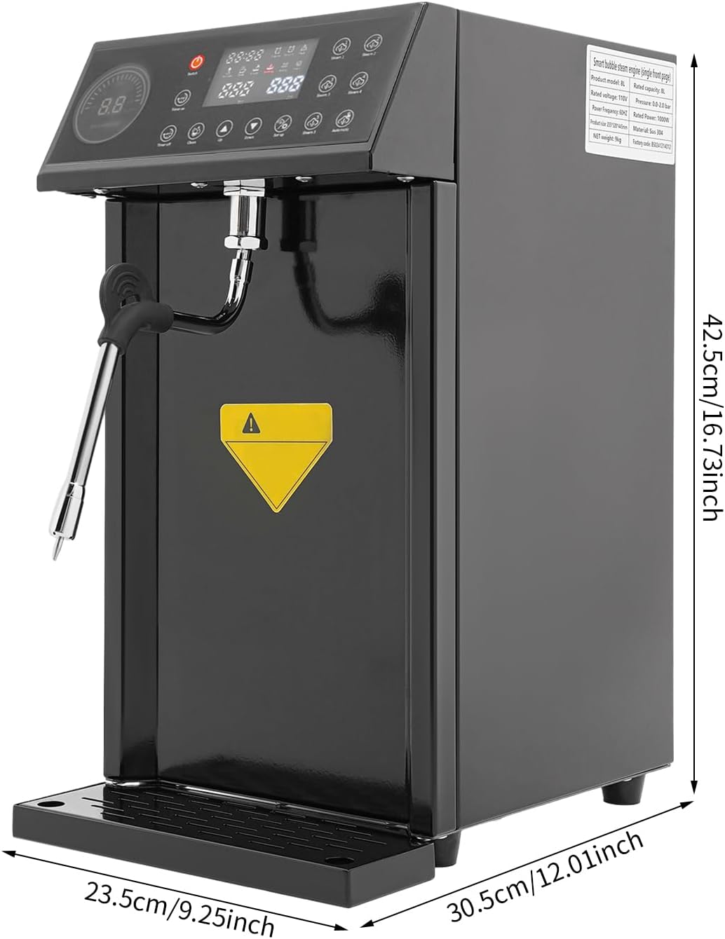 8L/2.11gal Commercial Steam Milk Frother, 3000W 5-Gear Fast Heating Milk Steamer Machine Electric Steam Milk Frothing Machine Espresso Coffee Milk Foam Machine for Bar Cafe