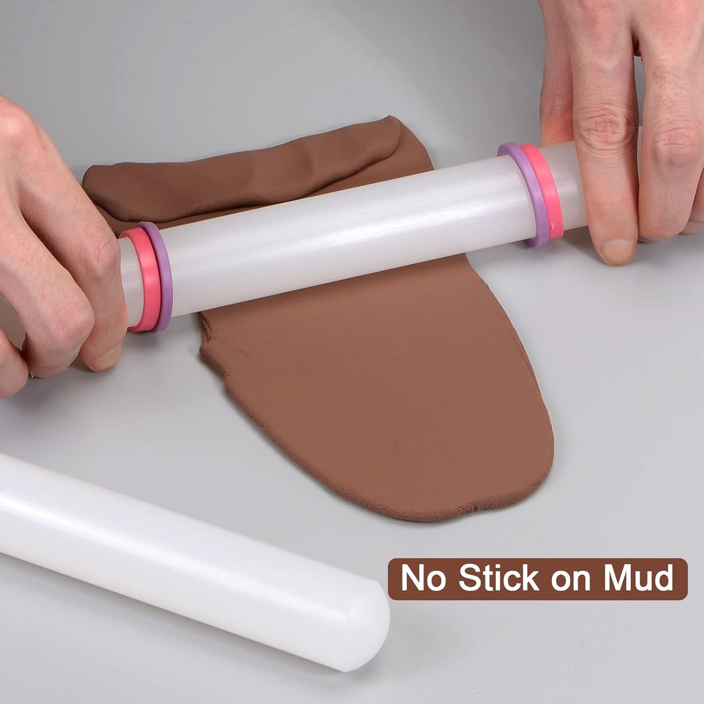 HARFINGTON Fondant Rolling Pin 20 Inch x 0.98 Inch Adjustable Guide Rings Non-Stick PP Plastic Fondant Roller Dough Roller Kitchen Decorating Tools for Cookie Pastry Pizza Clay