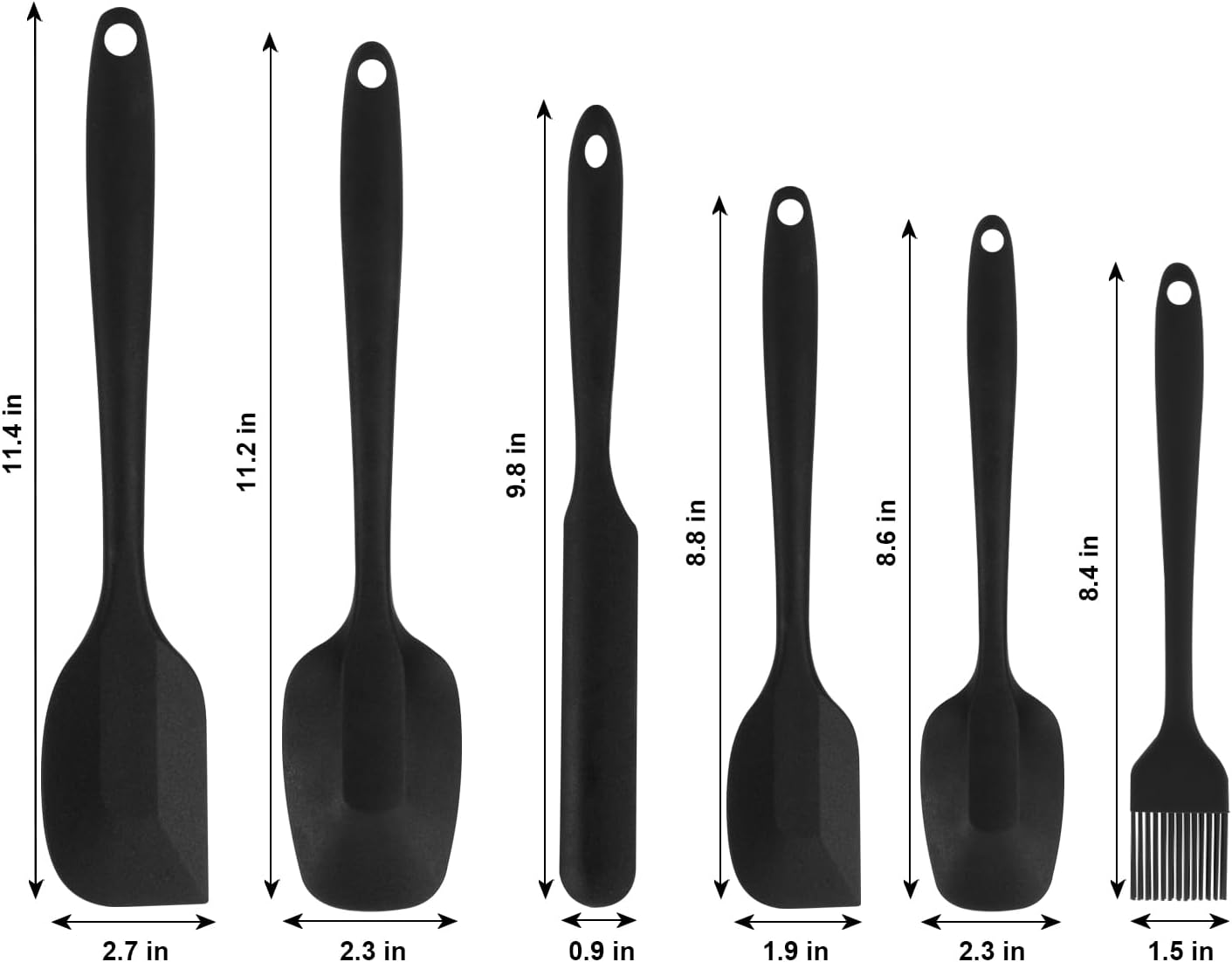 Silicone Spatulas Set of 6, Rubber Spoon Spatula Heat Resistant Spoonula One Piece Design Seamless Spatula Non-Stick Scrapers Baking Mixing Tool (Black)