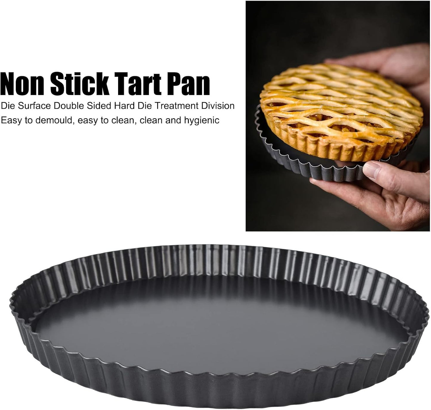 Fluted Tart Pan with Removable Bottom, Carbon Steel Round Tart Pan, Deep Baking Dish Pie Plate for Cakes Pies ([Thickened] 13-inch live bottom pie plate)
