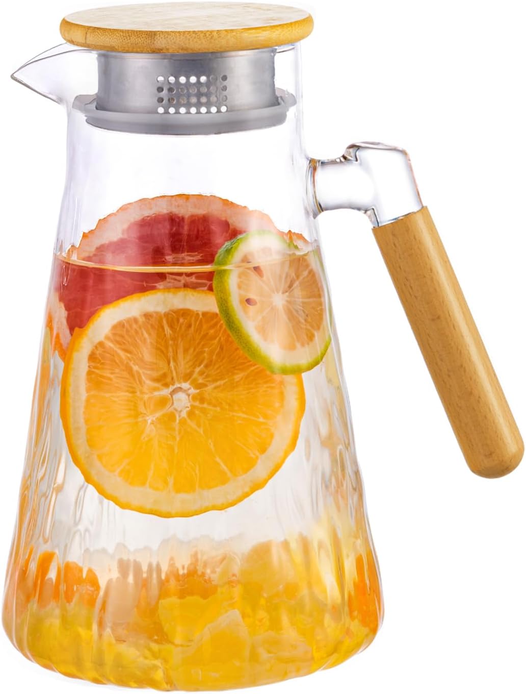 Glass Pitcher, 60 oz 1.8 Liter Glass Water Pitcher with Lid,Hand Blown Iced Tea Pitcher for Fridge,for Juice, Coffee, Milk, Cold or Hot Beverages, Heat Resistant