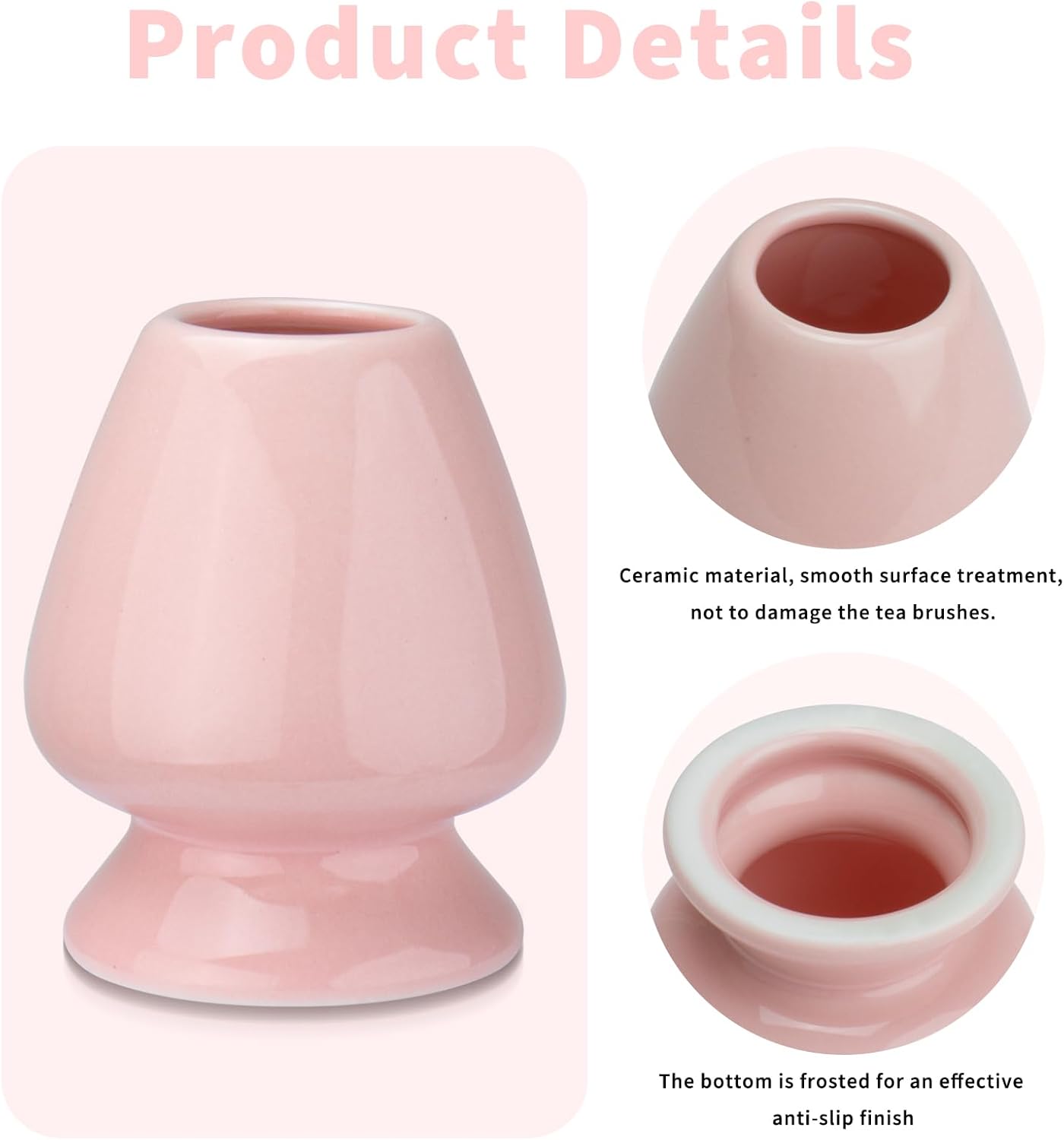 Matcha Tea Whisk Holder, 70mm Chasen Stand, Matcha Whisk Stand Ceramic Holder Chasen Stand fit for Traditional Japanese Tea Matcha Chasen Tea Set Accessories (pink)