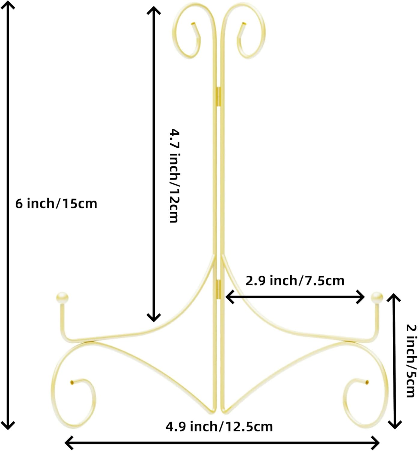 Plate Stand for Display with Hinged Folding Design, 6 Inch Picture Stands for Tables, Small Easels for Displaying Book, Art Piece, Photo and Platter, 6’’ Gold, 2-Pack