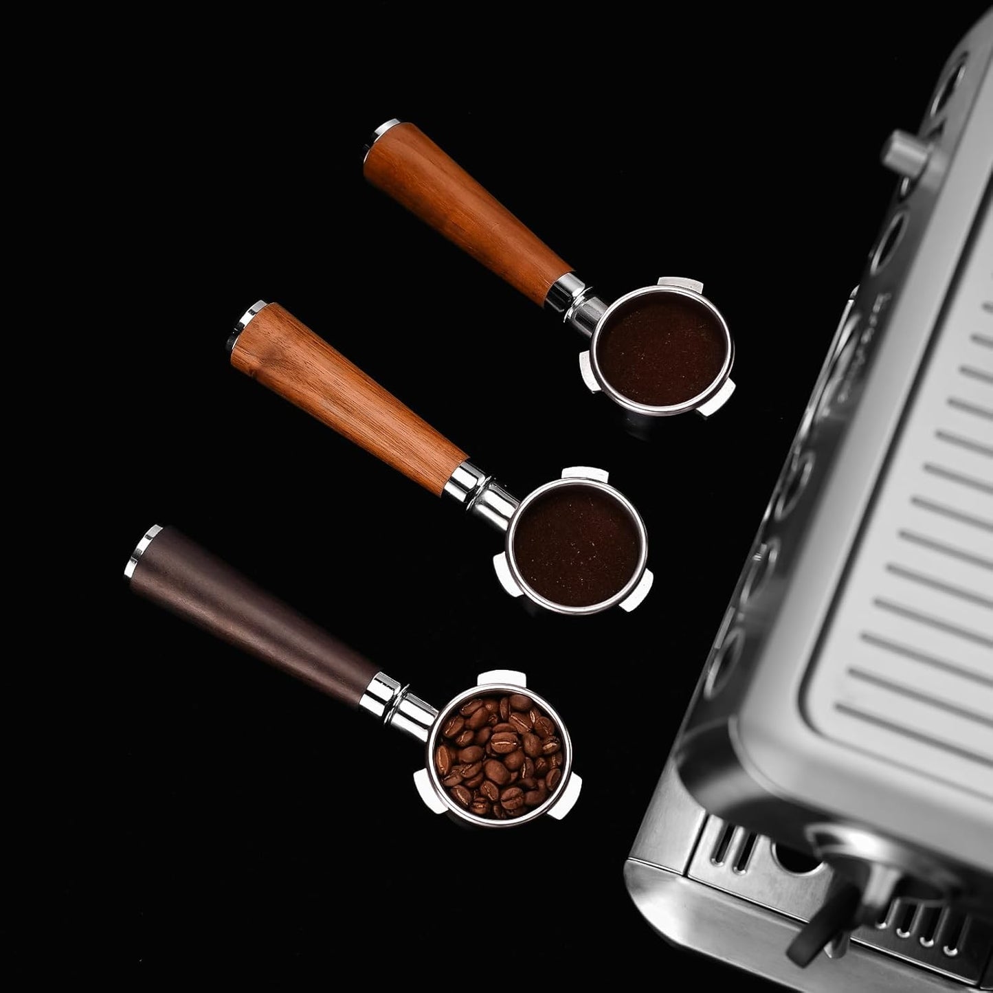 CrossCreek 54mm Espresso Bottomless Portafilter with 3 Ear | Fits 54mm Breville/Sage Barista Espresso Machine | Stainless Steel Basket and Solid Wood Handle | Espresso Accessories