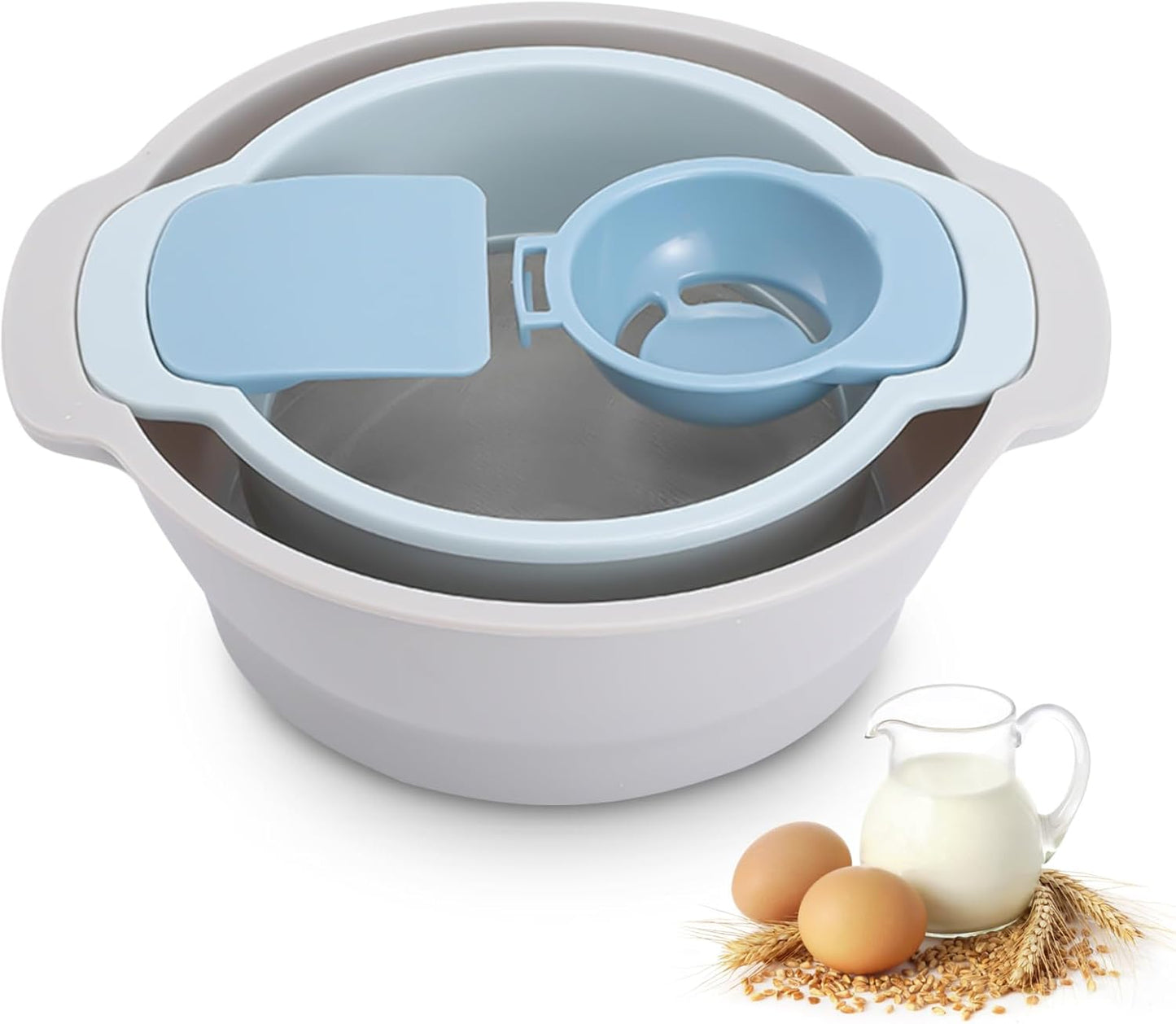 4-in-1 Baking Tools Set, Multifunctional Flour Sifter, Egg Separator, Mixing Bowl & Dough Scraper for Pastry & Cake Making, Send Goods from Local Warehouse