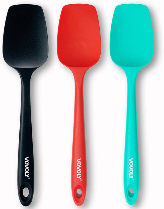 Silicone Spatula Set, Heat Resistant Rubber Spoon Spatula with Seamless One Piece Design, Non-Stick Spoonula, Flexible Scrapers Baking Mixing Tool,3 Pack, Multi-color
